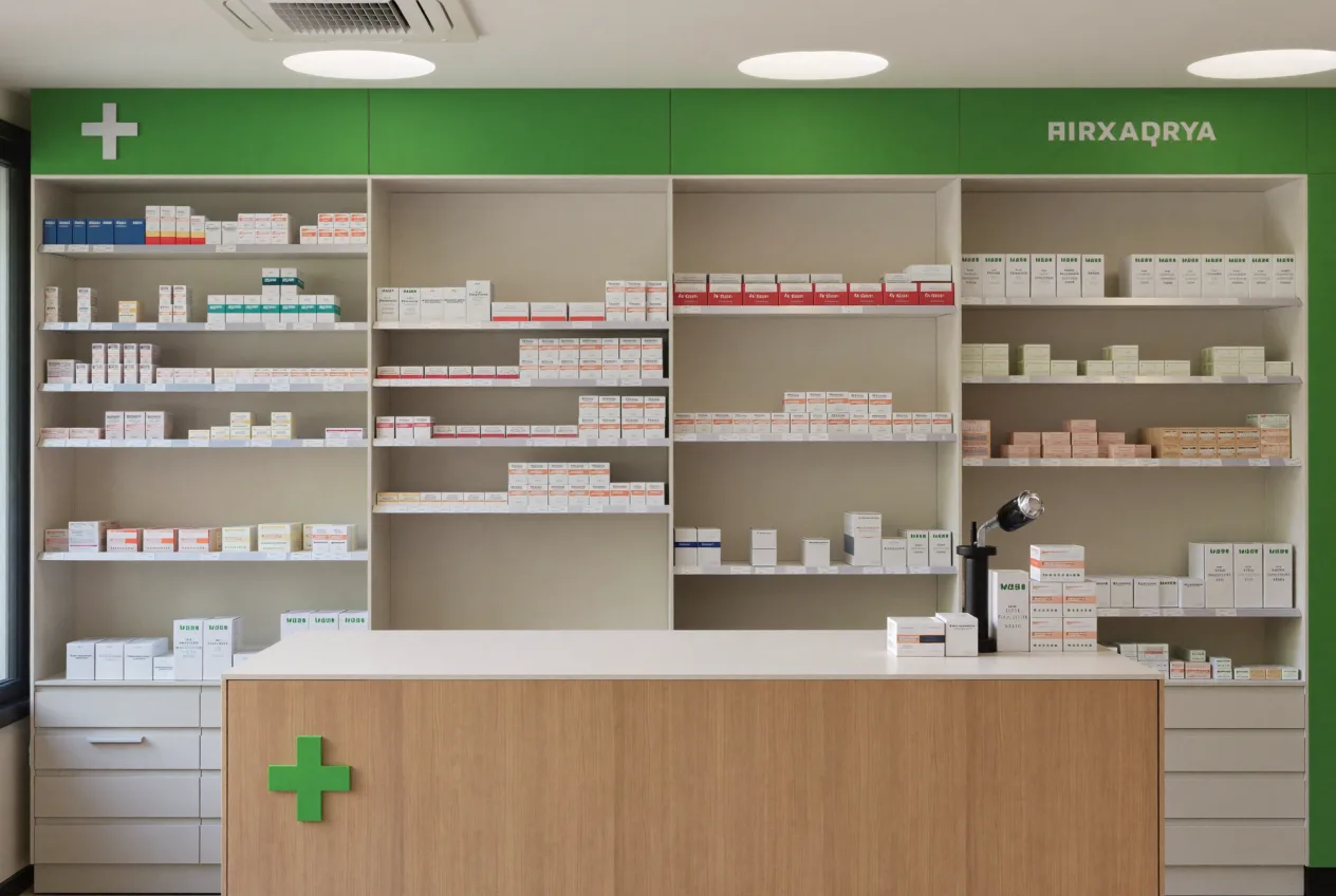 Helle, einladende Offizin einer Apotheke mit Beratungsbereich