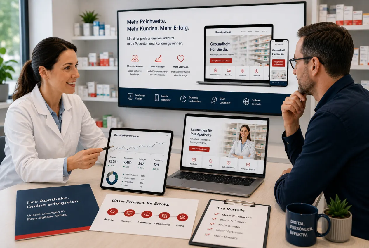 NK IT Service consultant showing a pharmacist the analytics of her website