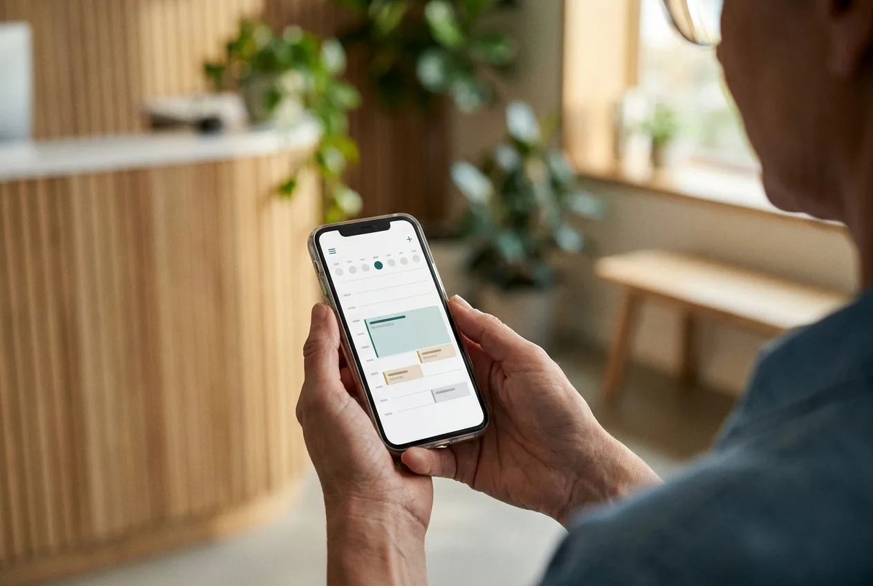 Patient bucht per Smartphone online einen Termin in der Arztpraxis