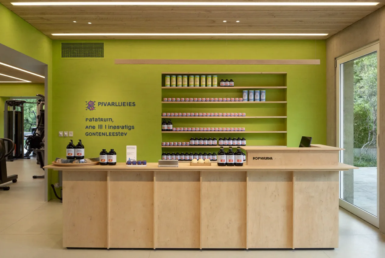 Freundlicher Empfangsbereich eines modernen Fitnessstudios
