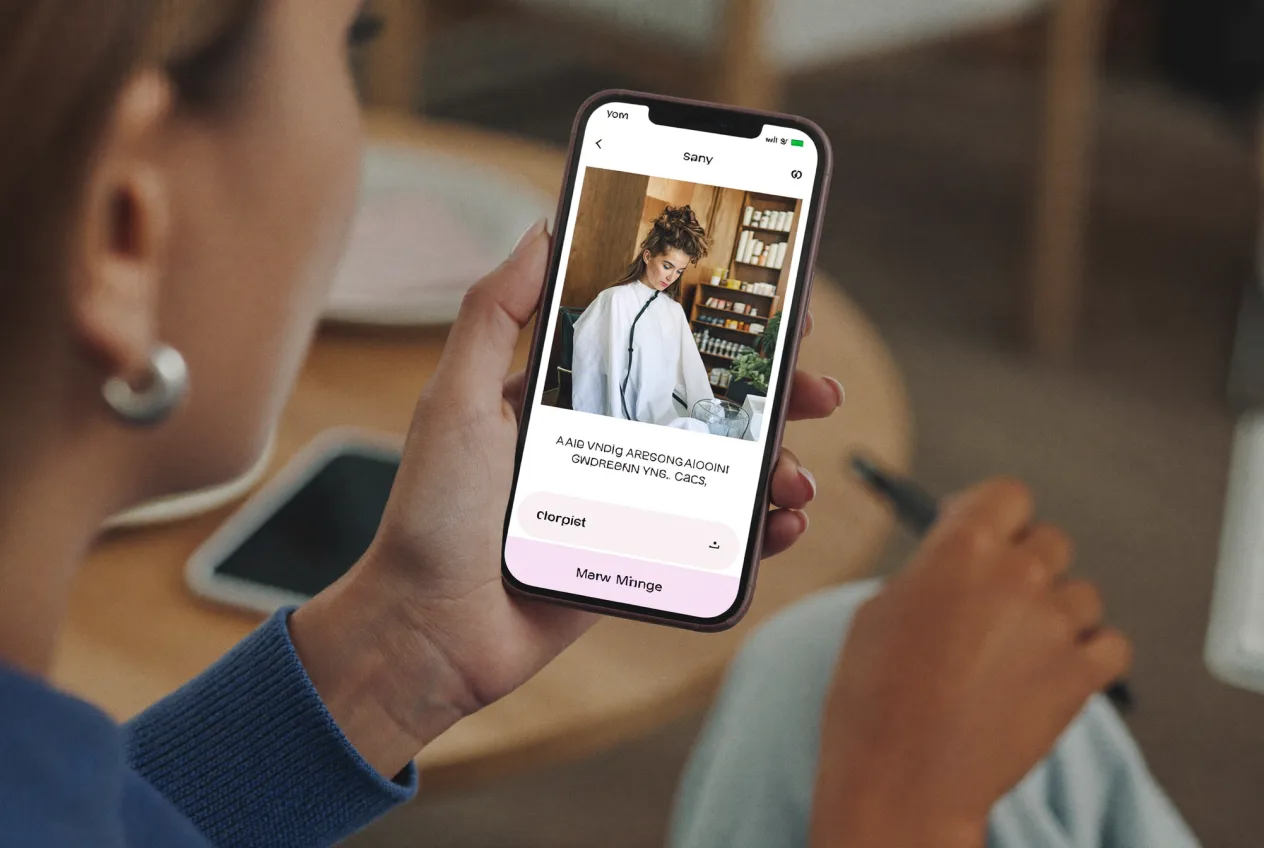 Kundin bucht per Smartphone online einen Friseurtermin