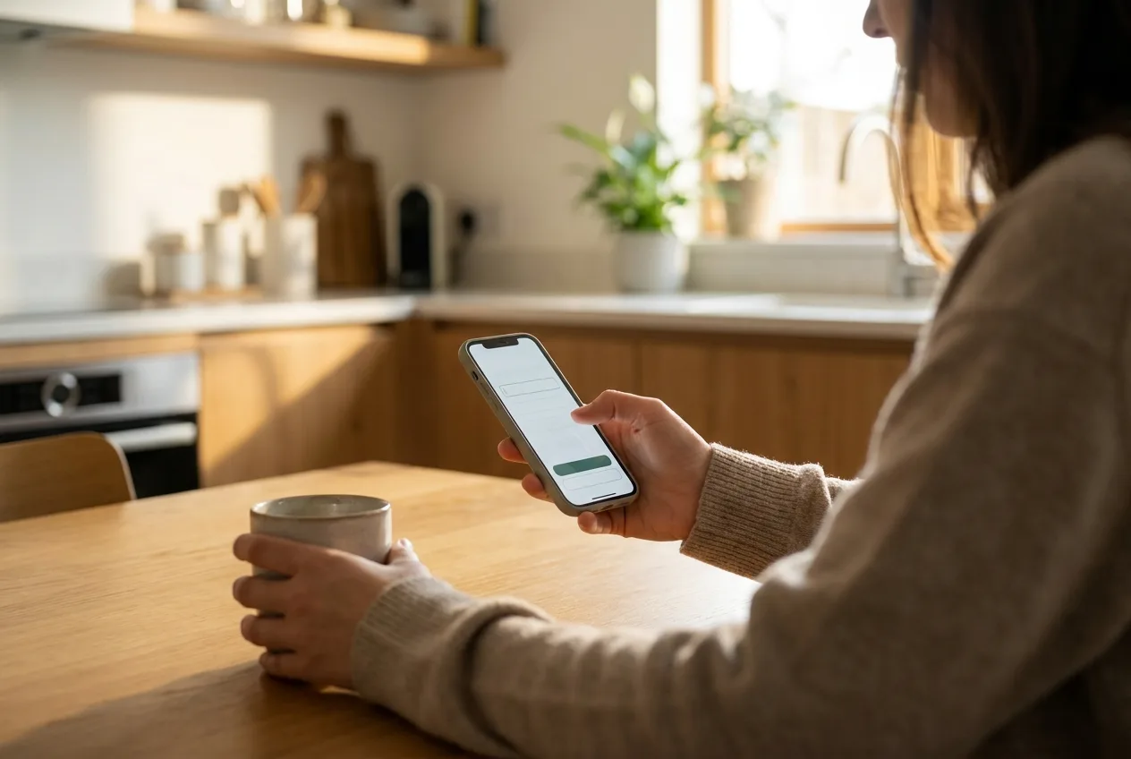 Kunde fotografiert einen Schaden mit dem Smartphone für die Online-Anfrage beim Handwerksbetrieb