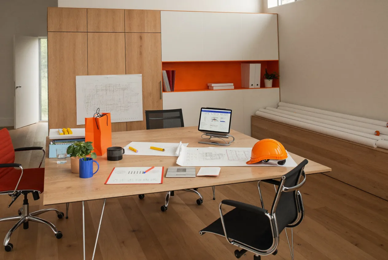 Aufgeräumtes Büro eines Handwerksbetriebs mit freundlicher Kundenannahme