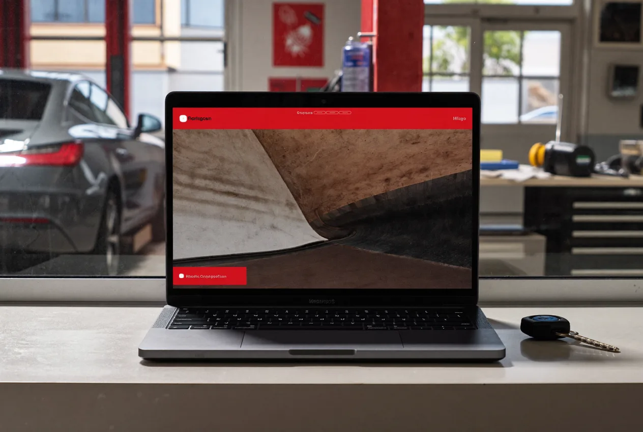 Arbeitsplatz mit Laptop und Analyse-Dashboard für SEO und Content