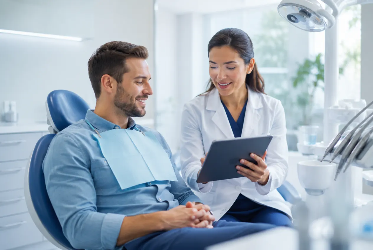 Patientin aus Ludwigsburg bucht per Smartphone online einen Zahnarzttermin