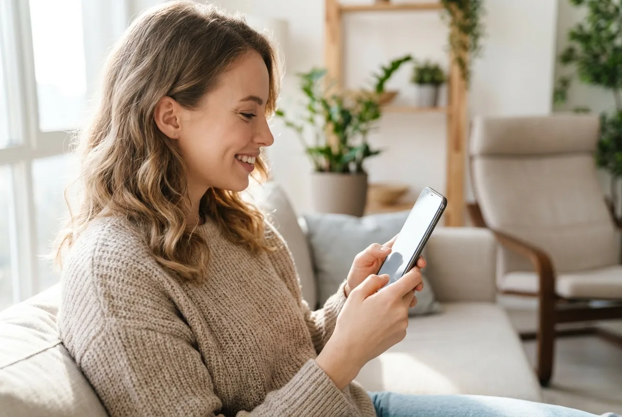 Patientin bucht per Smartphone online einen Zahnarzttermin