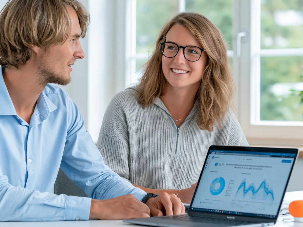 Persönliche Beratung bei NK IT Service: zwei Personen besprechen eine Website am Laptop
