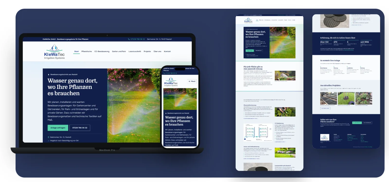 Website-Mockup von KleWaTec GmbH: Desktop-, Smartphone- und Seitenansicht
