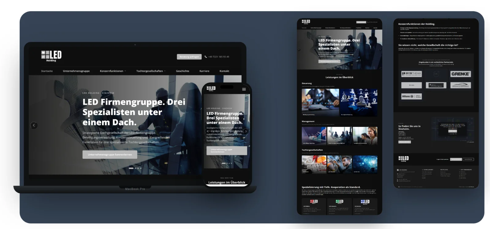 Website-Mockup: LED Holding GmbH auf Desktop und Smartphone