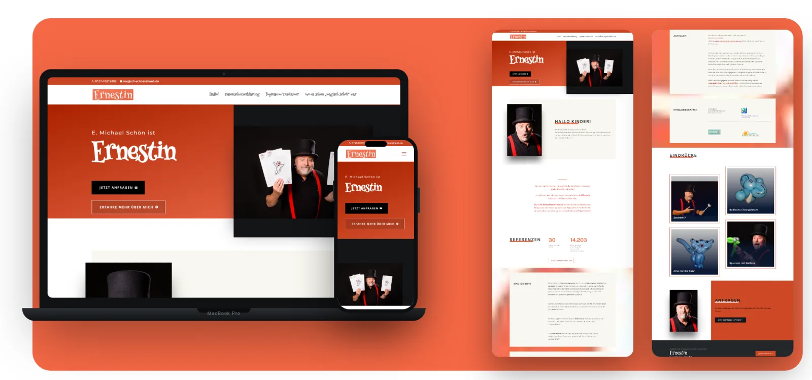 Website-Mockup von Magisch Schön &ndash; Ernestin: Desktop-, Smartphone- und Seitenansicht