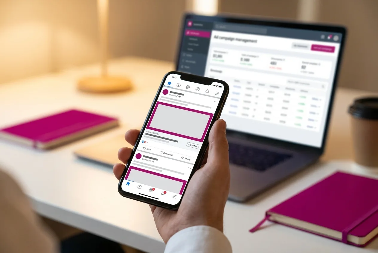 Smartphone mit Social-Media-Anzeigen – Werbung auf Facebook, Instagram und LinkedIn