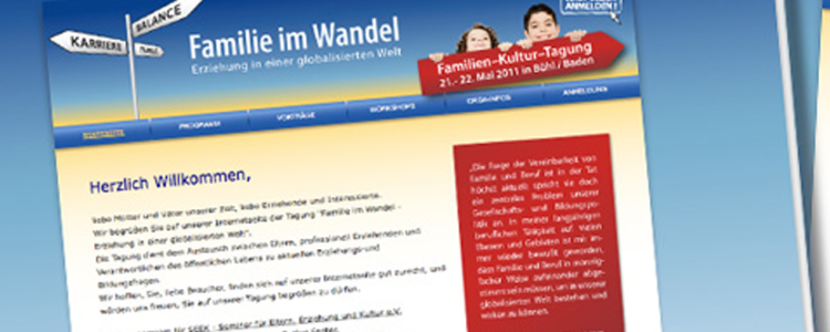 Wir haben für den Verein SEEK Seminar für Eltern, Erziehung und Kultur e.V., der eine Familientagung am 21. und 22. Mai 2011 in Bühl veranstaltet, eine eigene Webseite entwickelt und Online gestellt.

Wir übernahmen die Entwicklung des Layouts / Logo für den Print Bereich als auch das Webdesign der Webseite.

Die Umsetzung wurde im eigens angepassten Redaktionssystem (CMS) realisiert. Zusätzlich wurde für…. mehr lesen…..